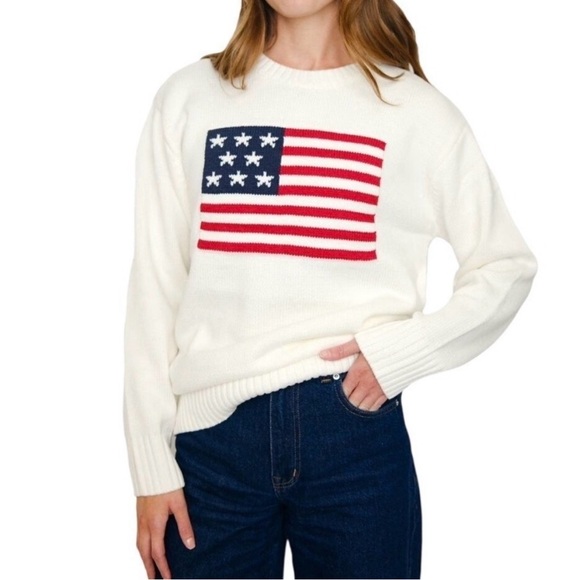 Mighty Fine Sweaters - Mighty Fine Cream Crewneck Sweater with Flag Knit